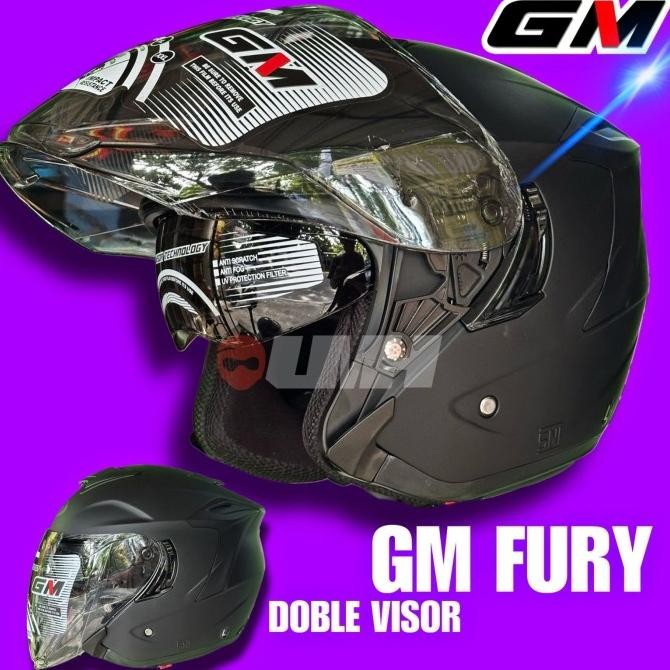 Helm Half Face Gm Fury Double Visor Warna Solid Original Dan Terpercaya