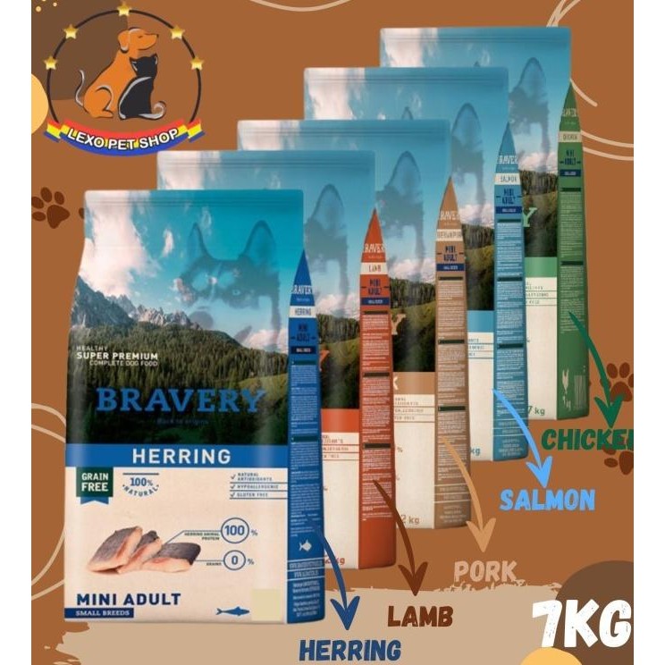 TERMURAH - KHUSUS EKSPEDISI BRAVERY MINI ADULT 7Kg Small Breed - Makanan Anjing Rasa Salmon Chicken 