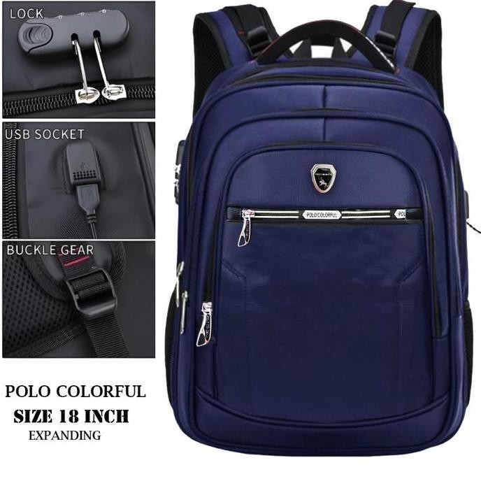 Backpack Polo Colorful 18 Inch Tas Ransel Pria Tas Ransel Laptop Tas Punggung Sekolah Tas Kantor Tas