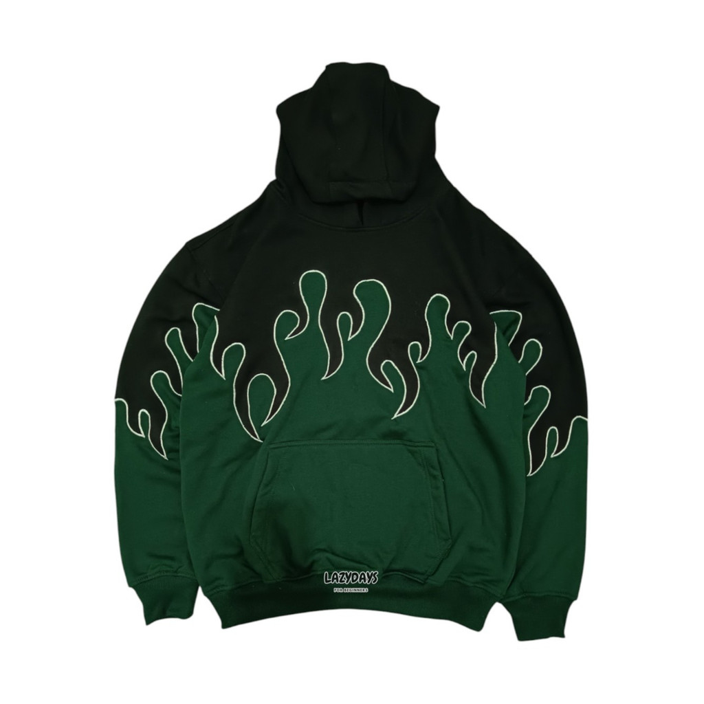 (LFB REWORKED) BLACK X GREEN FOREST DOWN FLAME HOODIE
