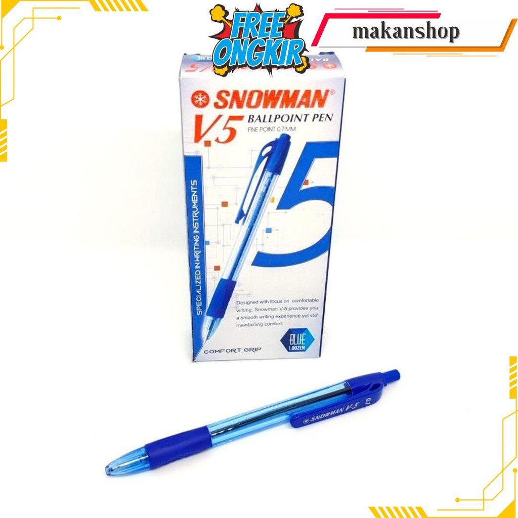 

Pulpen/Bolpoint Snowman V5 (1 Lusin) Tinta Hitam Anti-Kering Termurah Banget