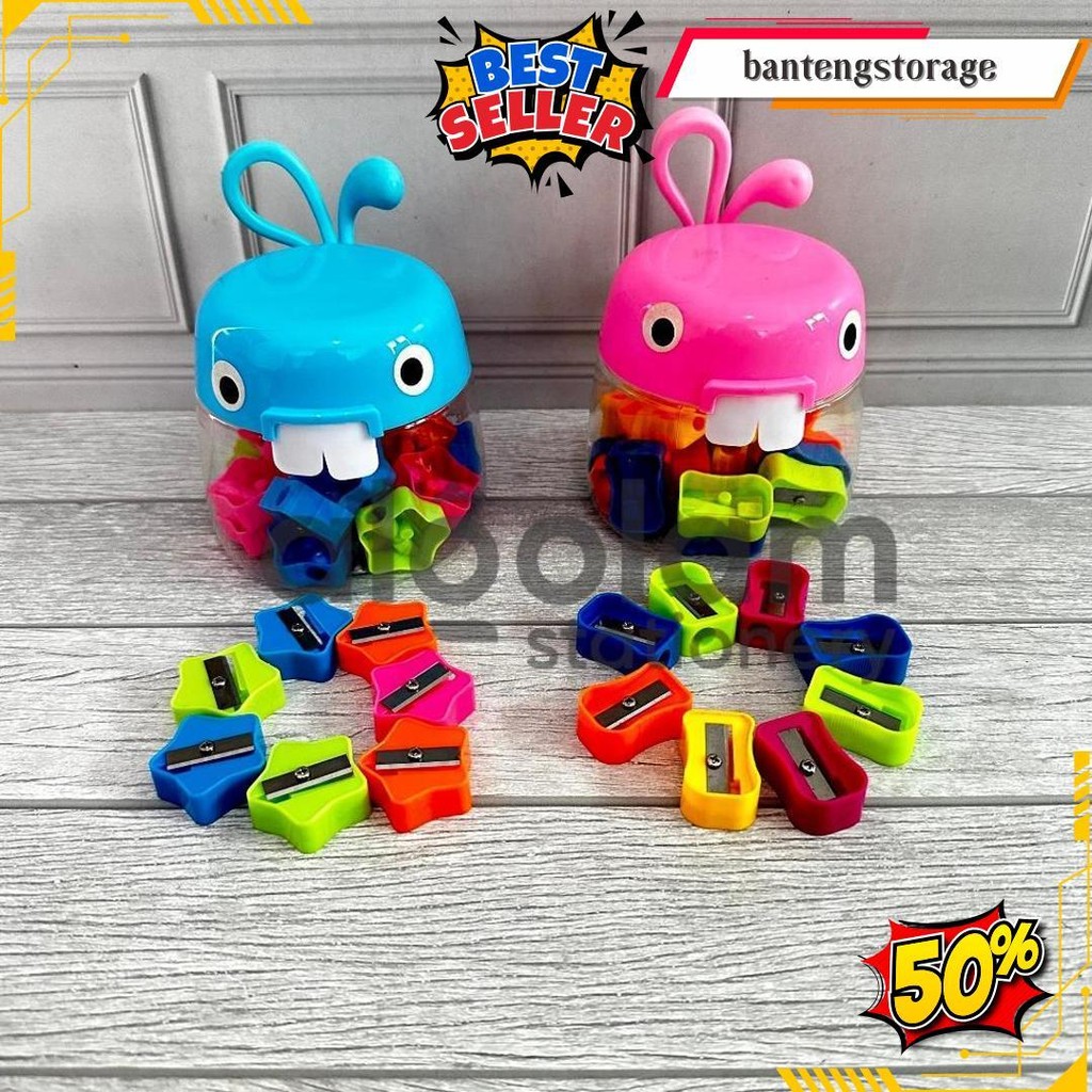 

Satu Pot ( 24 Pcs ) Serutan Ongotan Rautan Pensil Toples Motif Karakter Lucu Cod