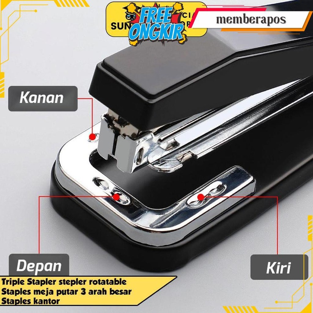 

Triple Stapler Stepler Rotatable/ Staples Meja Putar 3 Arah Besar/ Staples Kantor Siap Kirim