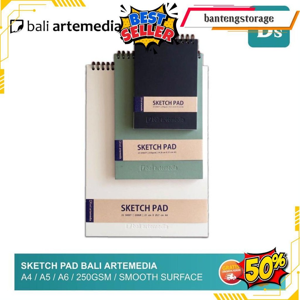 Bali Art Supplies - Sketch Pad 250Gsm - A6/A5/A4 - Sketchbook Binder Siap Kirim