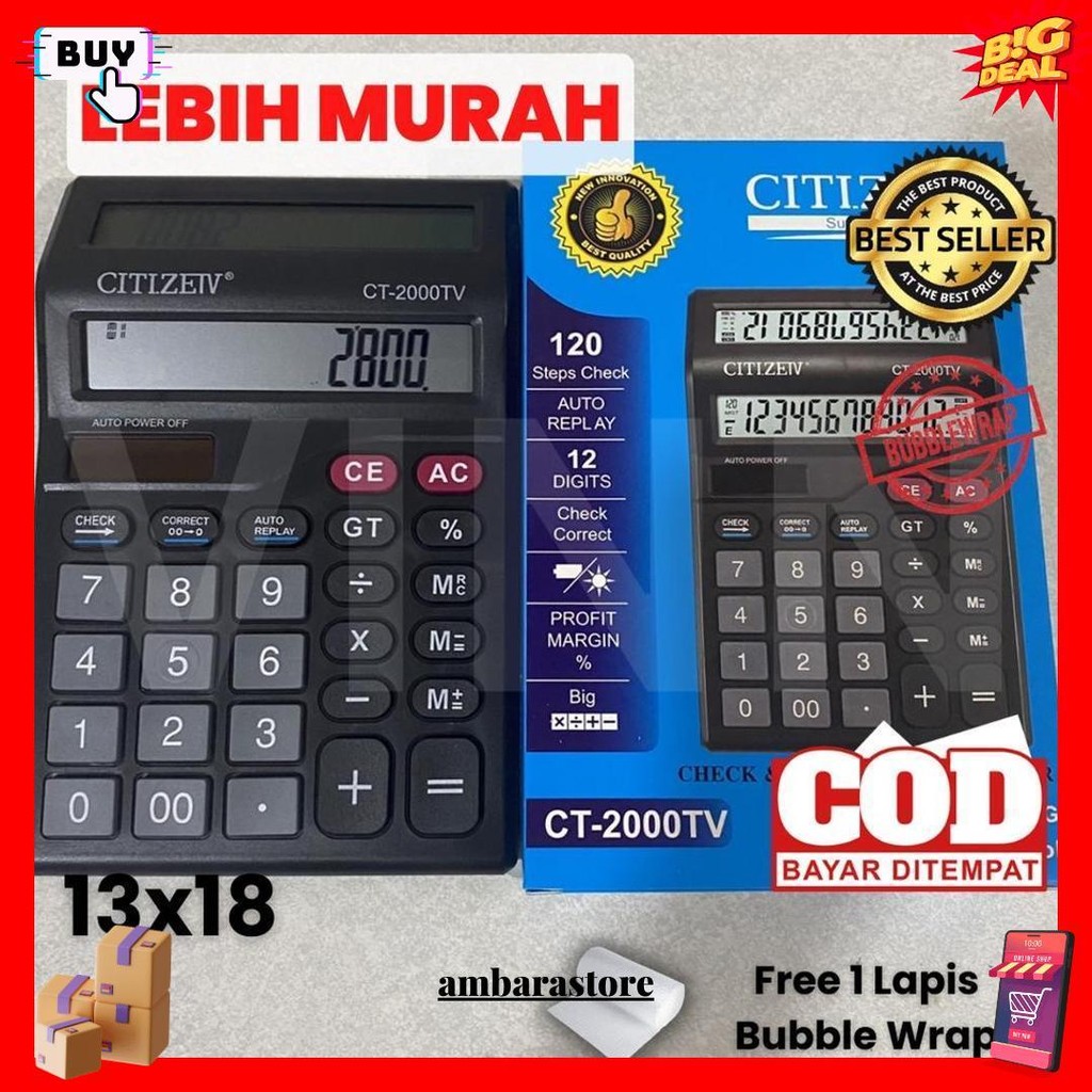 

Kalkulator 2 Layar Ct-2000Tv 12 Digit Murah | Citizeiv Kalkulator Check Dual 2 Power - Calculator Dagang Besar - Kalkulator Warung Siap Kirim