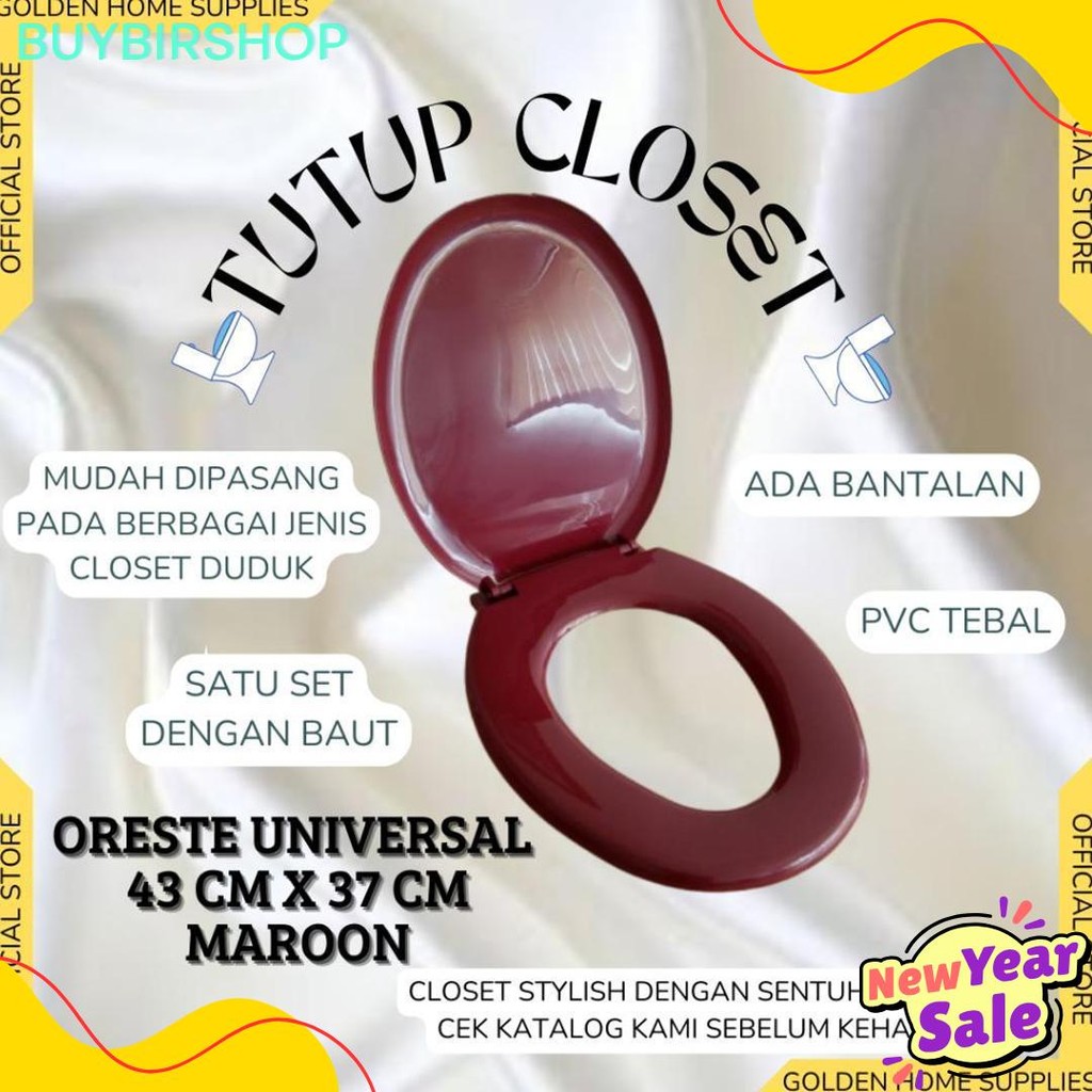 1 Set Tutup Kloset Oreste Duduk Universal / Warna Putih Biru Hijau Pink Maroon / Pvc Tebal / Toto Fl