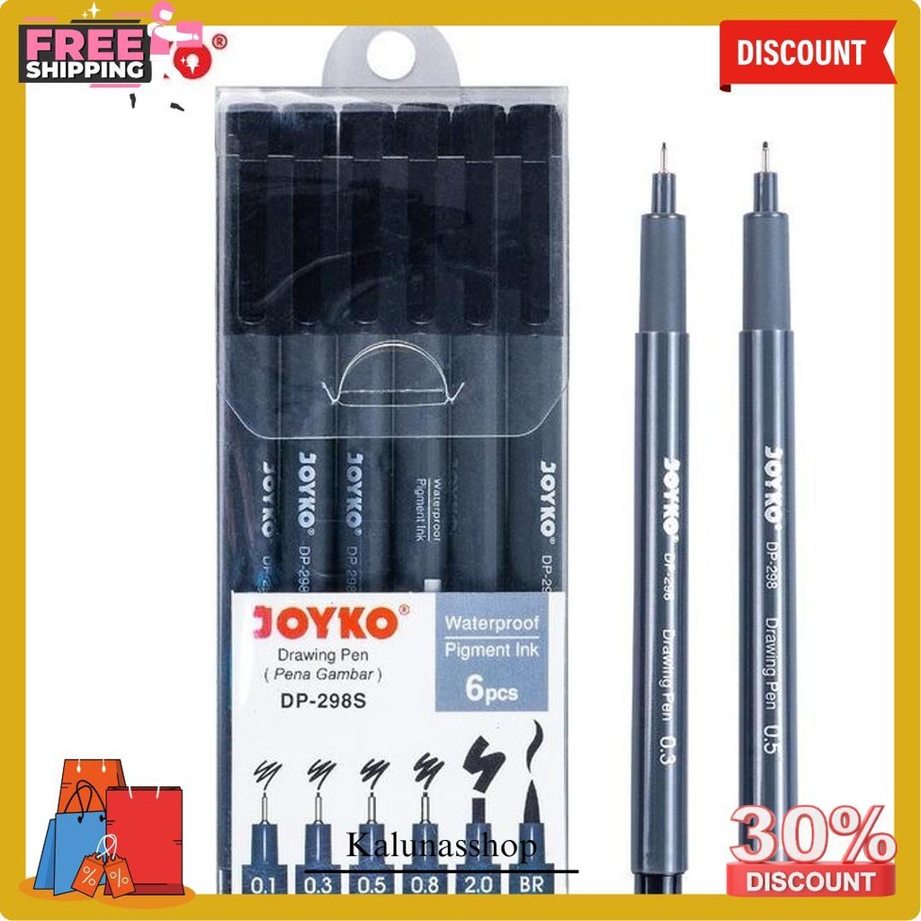 

Drawing Pen Joyko Dp-298S Hitam 1 Set 6 Pcs 0.1 0.3 0.5 0.8 2.0 Brush Terlaris