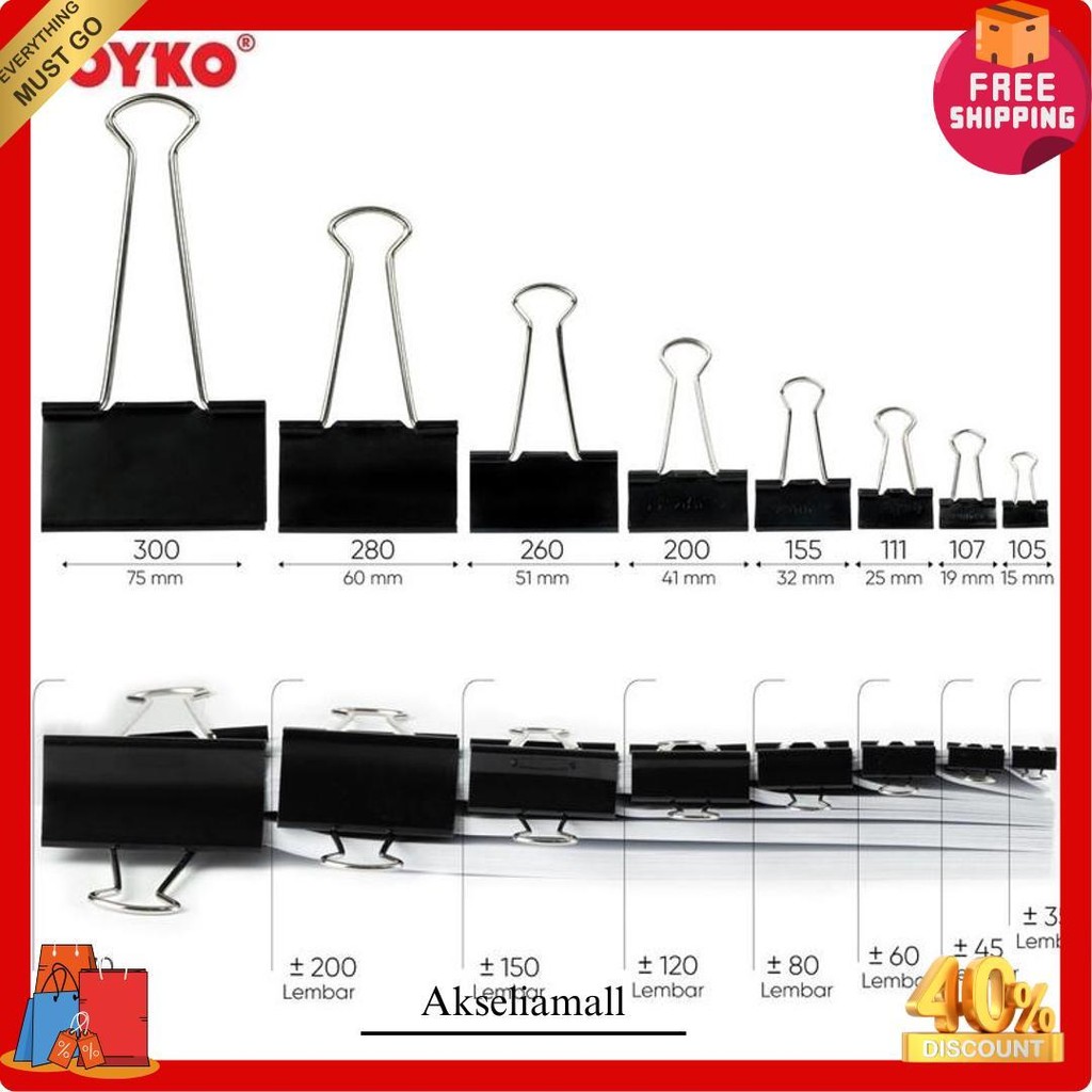 

Binder Clip Merek Joyko / Klip Penjepit Kertas Merek Joyko No.105 / No.107 / No.111 / No.155 / No.200 / No.260 ( Isi 12 Biji ) Terlaris