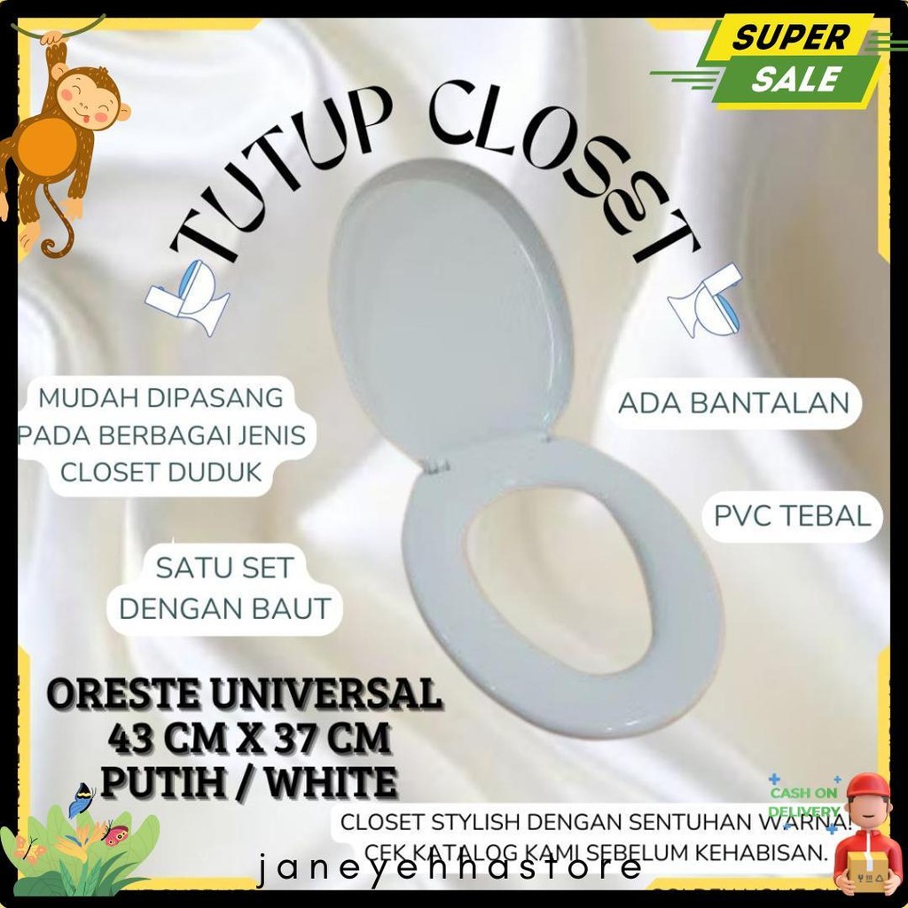 1 Set Tutup Kloset Oreste Duduk Universal / Warna Putih Biru Hijau Pink Maroon / Pvc Tebal / Toto Te