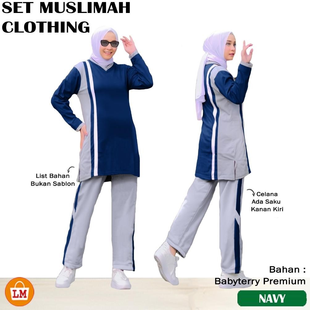 rd-67 LM 37669 SET MUSLIMAH CLOTHING Setelan Training Olahraga Wanita Muslimah Lengan Panjang Bahan 