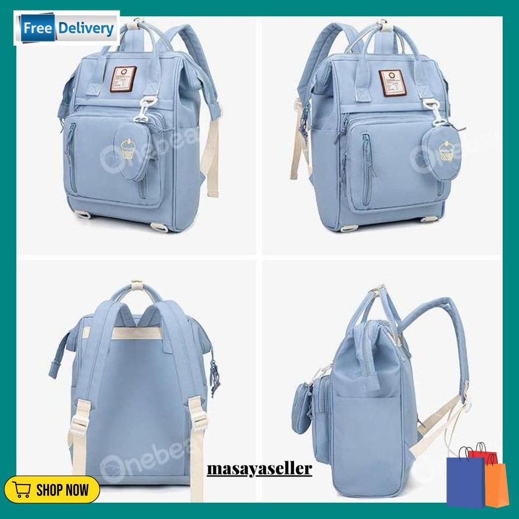 Onebear Backpack Korea Sma Wanita Tas Sekolah Ransel Fashion Waterproof Laptop Backpack Jepang Retro