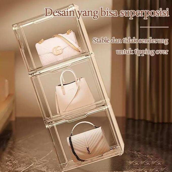 CODSA rak koper akrilik transparan rak Display tas kotak penyimpanan kantong debu lemari sepatu kela