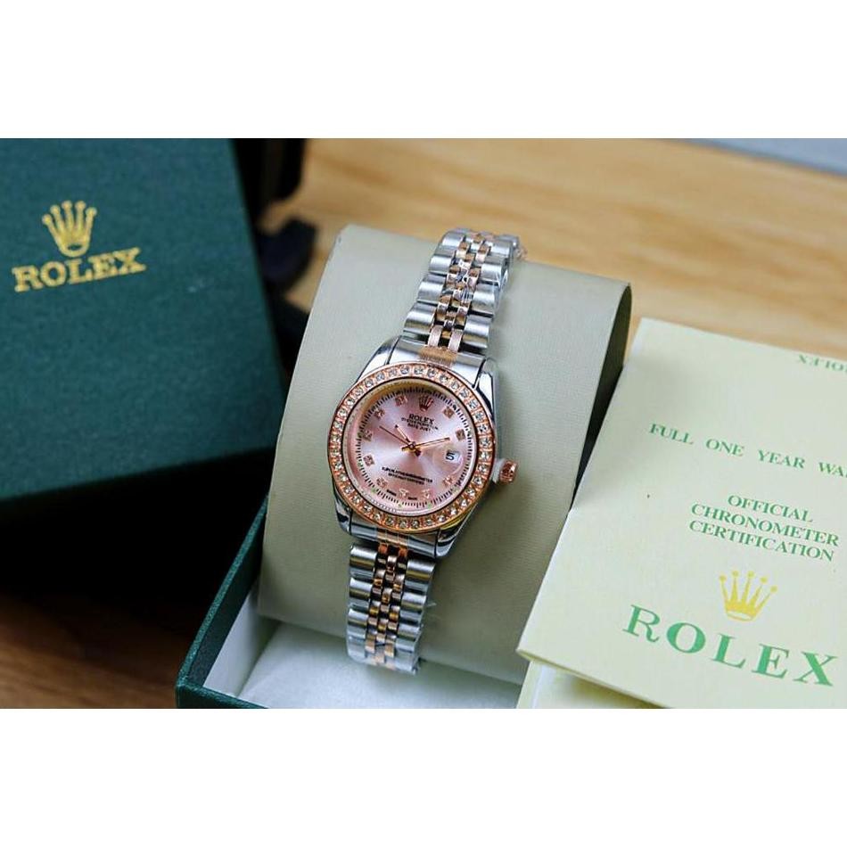 COD Jam Tangan Wanita Rolex Original 3120YK Tali Rantai Tanggal Aktif Case Full Diamond Free Box Rol