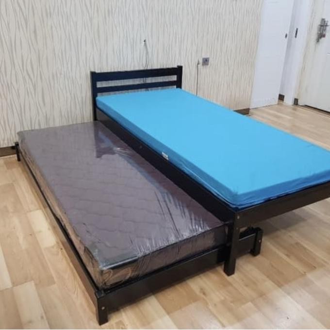 Ranjang kayu atas plus sorong tanpa kasur ukuran 90 GAN