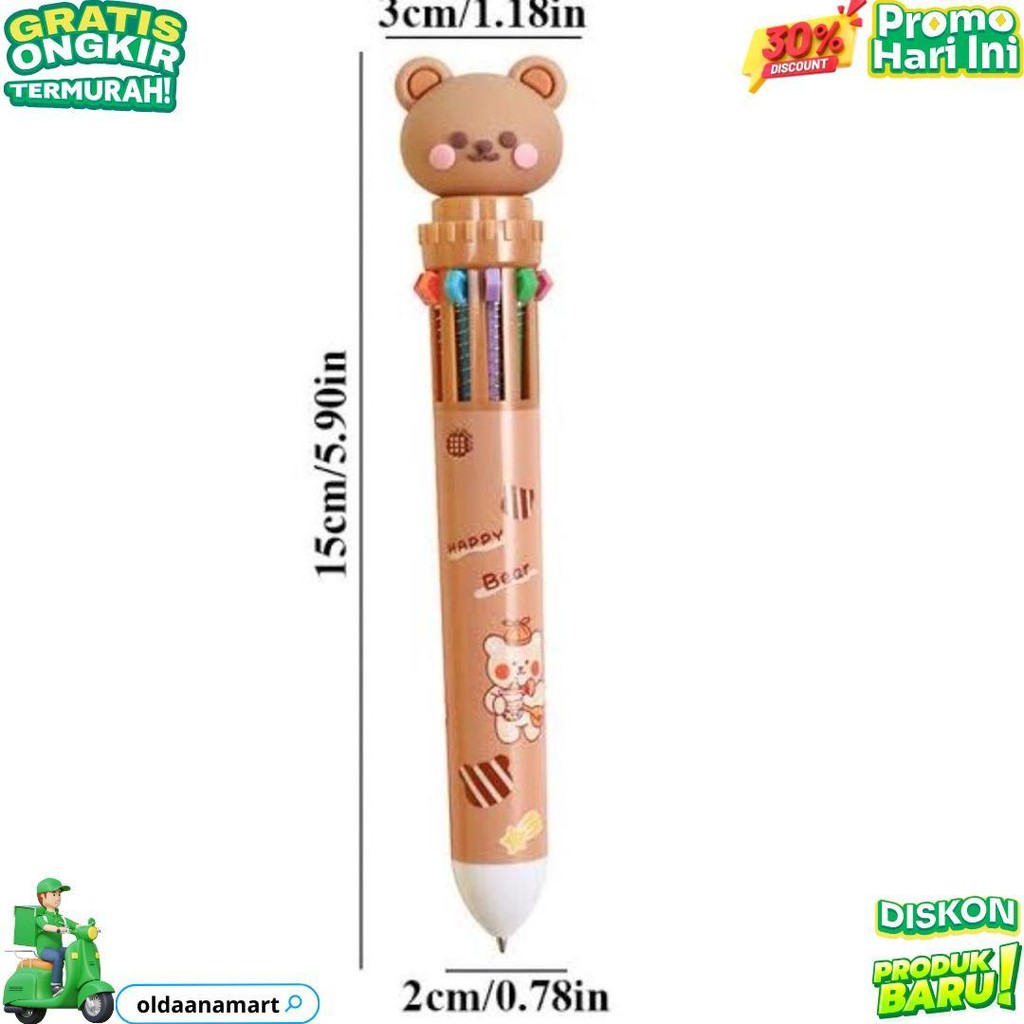 

Pulpen 10 Warna Pena Motih Beruang Pulpen Karakter Teddy Bear Import Cod D Cod