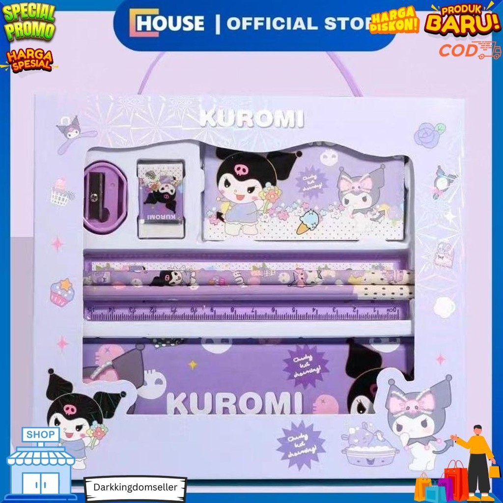 

(Cod) Set Alat Tulis/ Kotak Pensil Anak Set 7 In 1 Stationery Untuk Hadiah Anak Sekolah Sanrio/ Alat Tulis Set Kotak Pensil Karakter Kuromi/ Set Atk Lucu Dan Murah D Cod