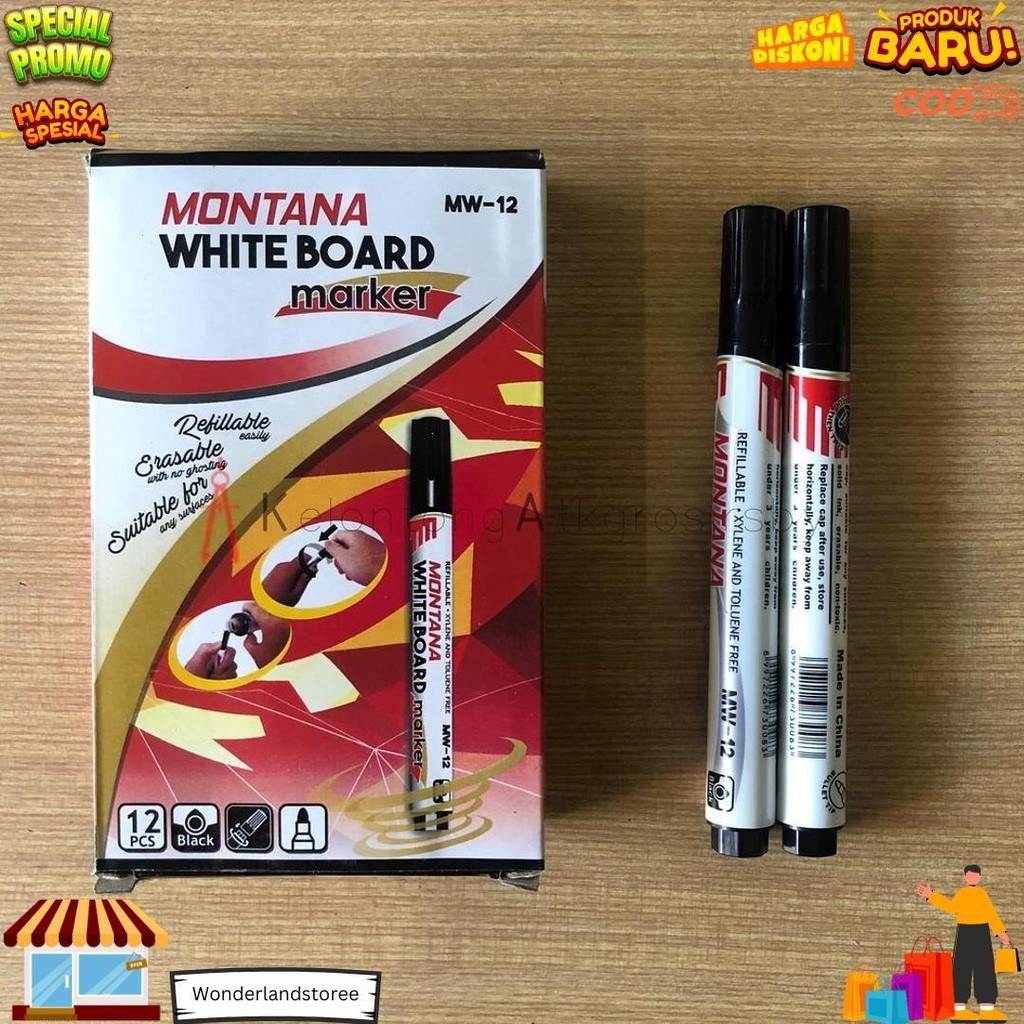 

Spidol / Sepidol Whiteboard White Board (12Pcs) Hitam Montana Mw-12 Lusinan D Terlaris
