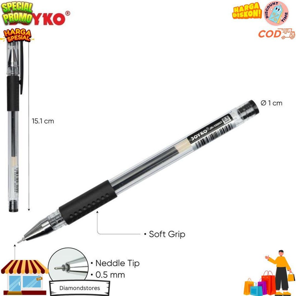 

(12Pc) Gel Pen Pulpen Pena Joyko Jk-100 Black 0.5 Mm/Pen Joyko D Sale