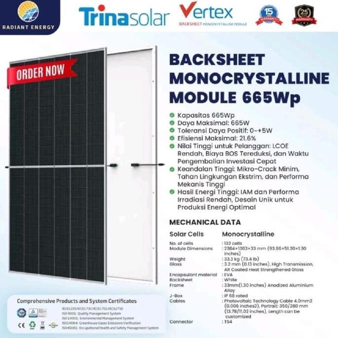Sale Panel Surya Trina Solar 550Wp 575Wp 665Wp Monocrystaline Perc Half Cell Mbb High Power