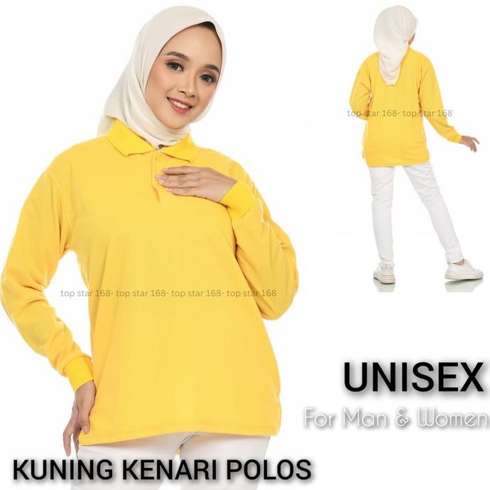 Kaos kerah lengan panjang KUNING KENARI POLOS pria wanita