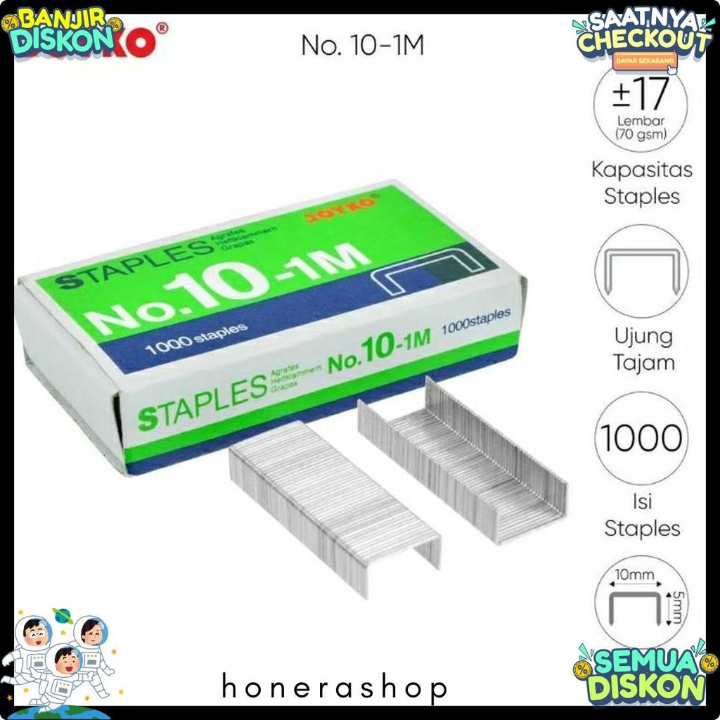 

( 1 Dus = 20 Pak Kecil ) 10-1M Staples Steples Isi Stapler Stepler Neces Joyko No. 10 - 1M Kecil Terlengkap Dan Termurah