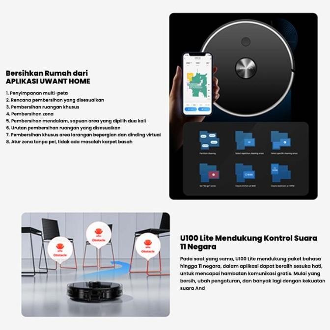 Murah UWANT U100 Lite Smart Robot Vacuum Mop Cleaner Vacum Sapu Pel Vakum Non COD