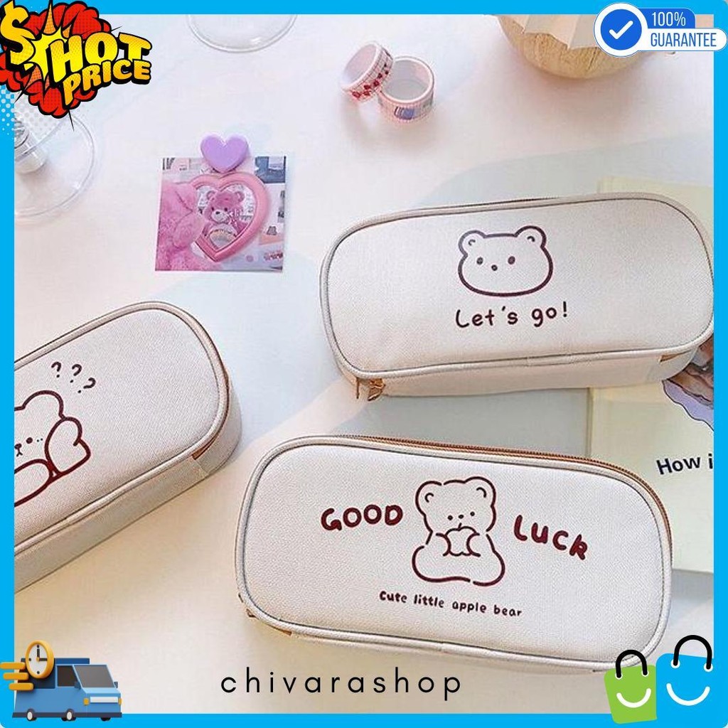 

[Miloli] Kotak Pensil Bear Cartoon Kanvas Minimalis Aesthetic Korean Style Stationery - F0204 Diskon