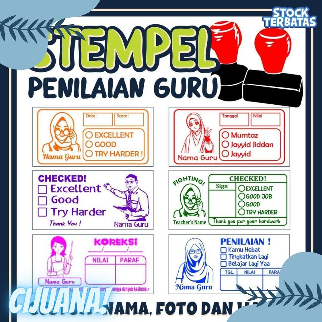 

Stempel Nilai Guru / Penilaian / Koreksi / Checked / Reward Siswa Murid Sekolah Diskon Setengah Harga