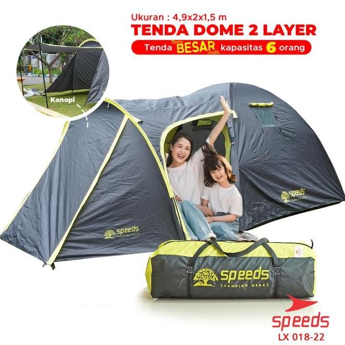 SPEEDS Tenda Camping 2 Lapisan Tenda Besar Kapasitas 6 Orang Camping Tent Outdoor LX 018-22