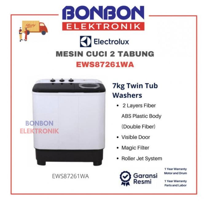 Murah Electrolux Mesin Cuci 2 Tabung 7KG EWS87261WA / EWS 87261 WA / 87261WA Non COD