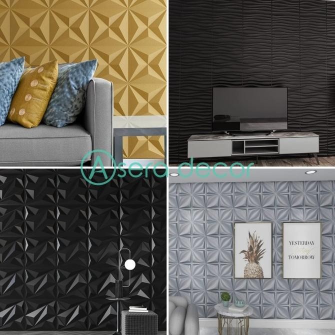 Sale Wallpanel 3D Pvc Wall Panel Dinding Warna Hitam / Silver /Gold 50X50Cm