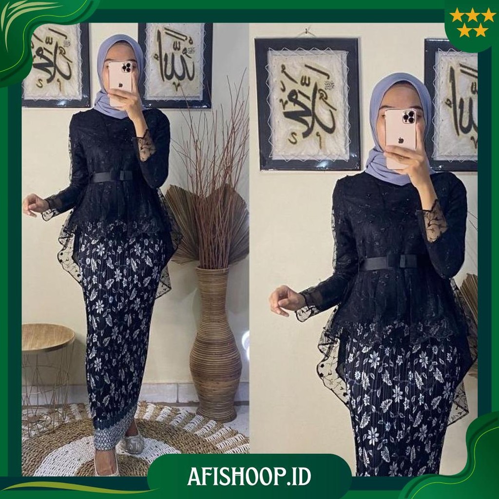 Setelan Kebaya Aurora Tile / Setelan Kebaya Aurora Tille Qiana / Set Kebaya Wisuda / Set Kebaya Keki