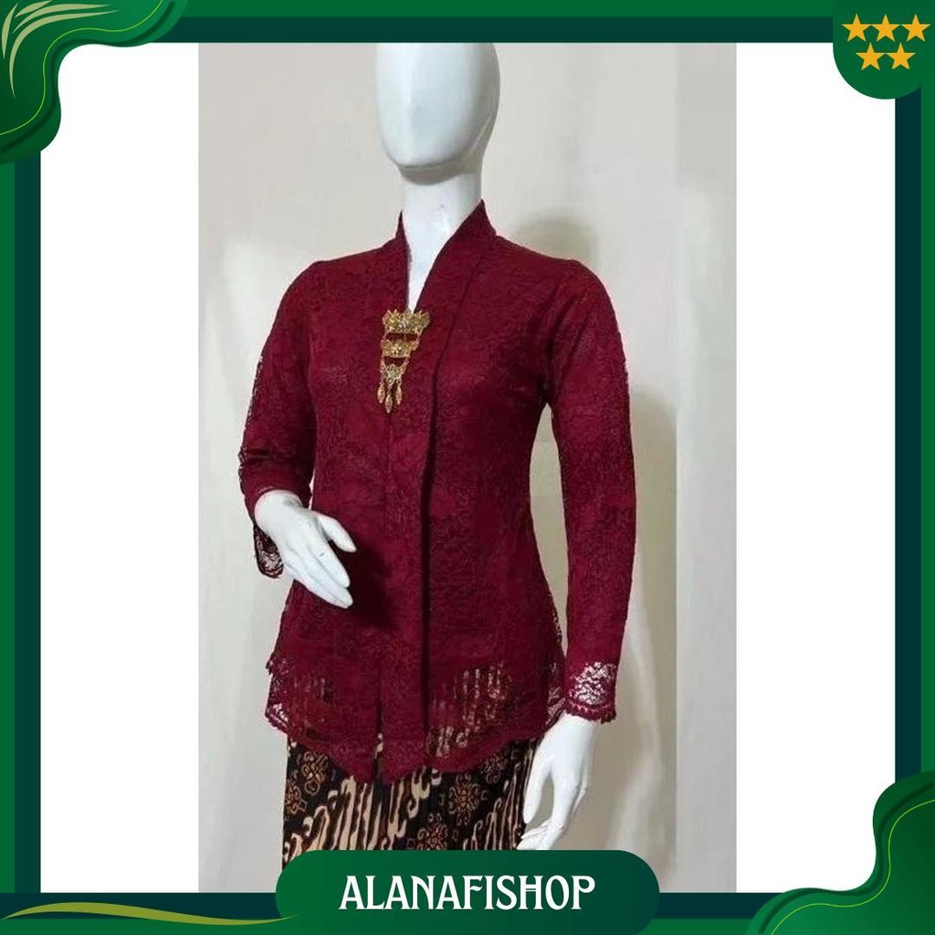 Atasan Kebaya Brukat Floy Lengan Panjang Kebaya Kutubaru Brukat Floy Polos Varian Warna Hitam Moca P