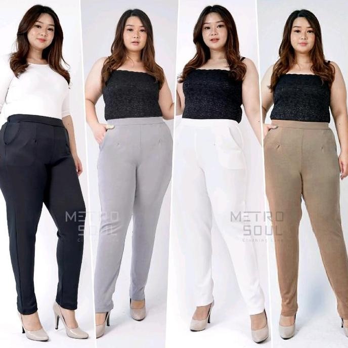 Promo Celana Pensil Basic Scuba Pants Premium Melar Stretch / Celana Kerja - Putih Hitam Super Jumbo