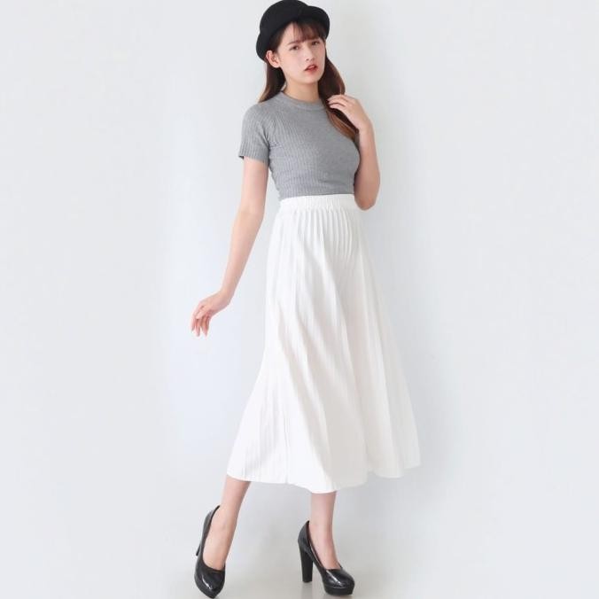 Murah Celana Kulot Plisket Putih Tulang 7/8