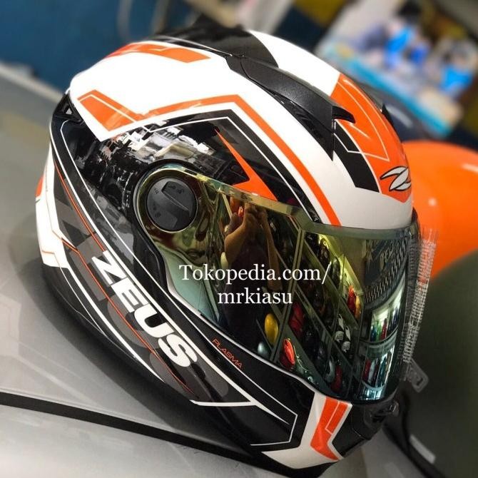 Sale Paket3In1 Zeus 811 White Black Orange Putih Hitam Orange Helm Fullface