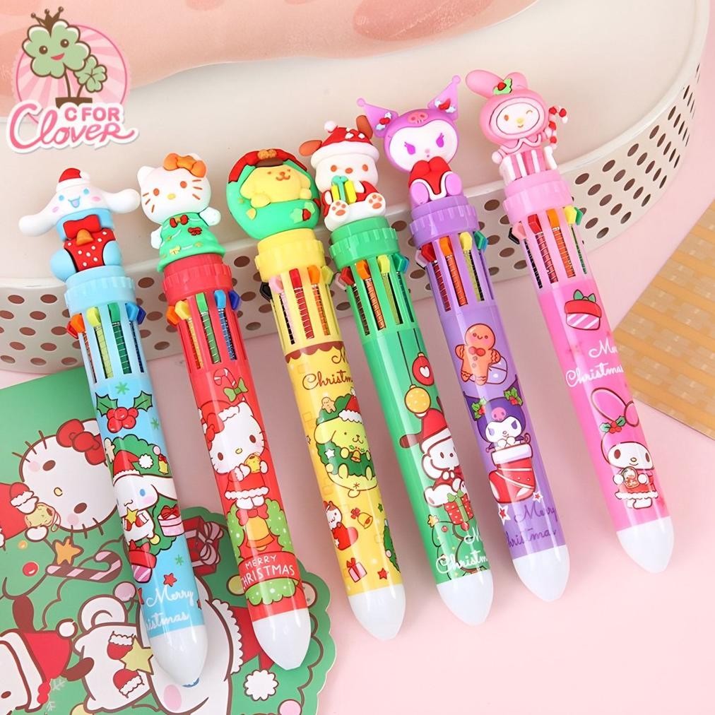 SD83 PULPEN 10 IN 1 CUTE CHARACTERS CHRISTMAS EDITION bolpen pena pen natal sekolah kado hadiah gift
