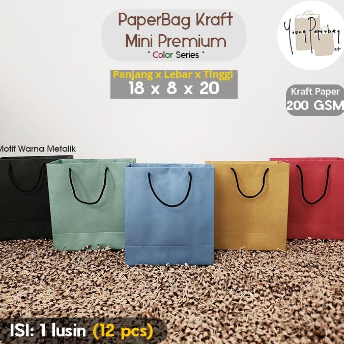 

er-56 Paper Bag / Tas Kertas Kraft Mini Premium Metalik NEW EDITION Uk.18x8x20 (1 Lusin =12 pcs) Viral