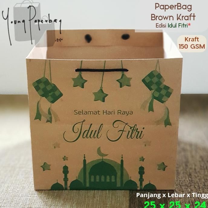 

fgk-45 Paper Bag / Tas Kertas Idul Fitri Hampers Lebaran Uk. 25x25x24 Model Kotak Nasi Box (1 Lusin) Murah