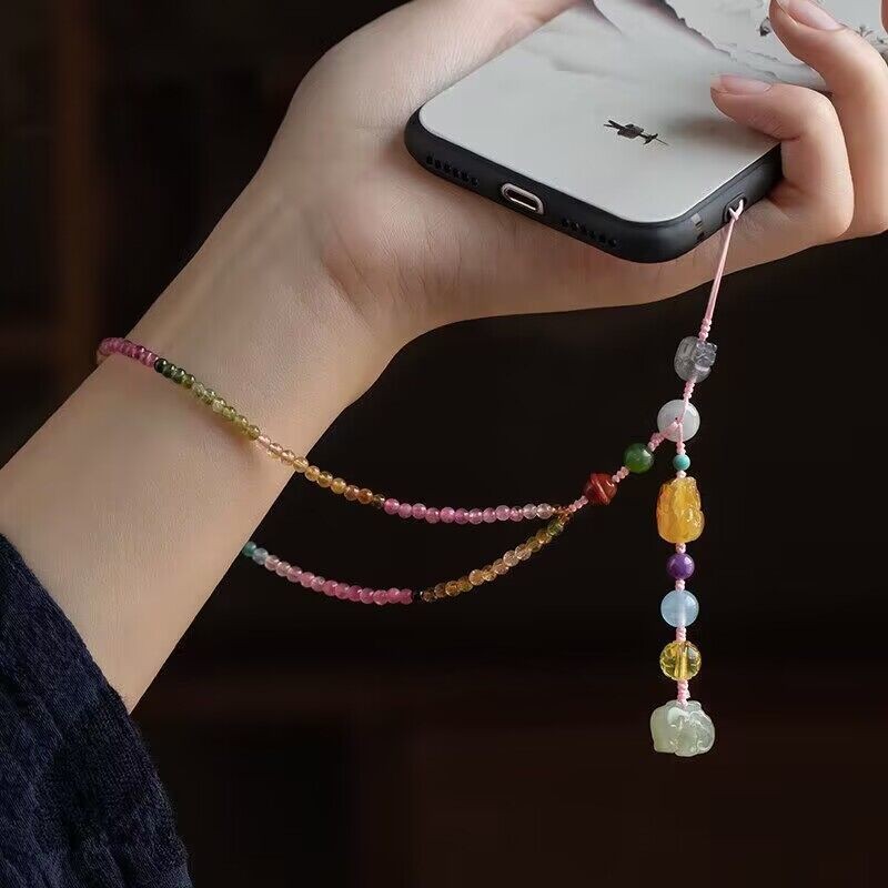 Gantungan HP Tourmaline Pembawa Rezeki - Jimat Antik Penuh Energi Positif & Makna