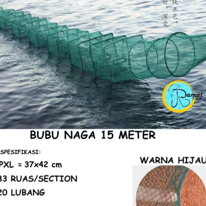 BUBU NAGA 15 METER PERANGKAP IKAN UDANG LOBSTER JARING IKAN JALA HIJAU DIN