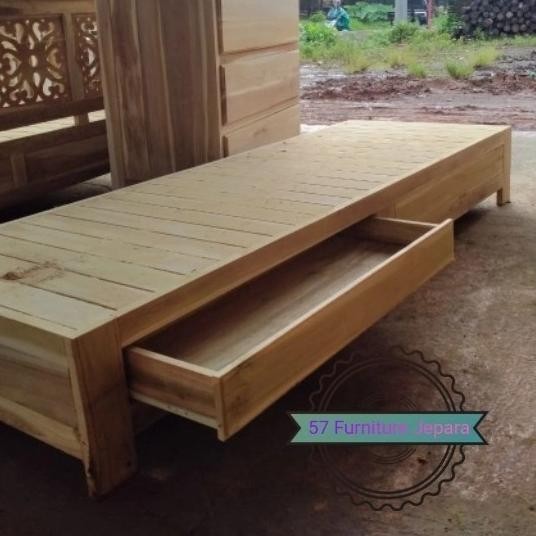 Meja tamu lesehan panjang + 2 laci kayu jati mentahan ZER