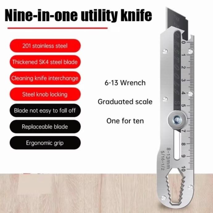 

'+'+'+'+] Pisau cutter stainless multifungsi 9in1 cuter pisau tajam pemotongan serbaguna