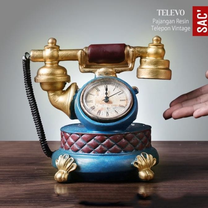 TELEVO Pajangan Ornament Meja Patung Resin Model Telepon Antik Kuno Klasik Dekorasi Hiasan Rumah Tel