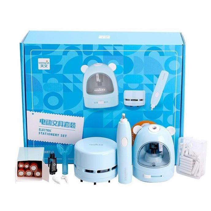 

Ready stock] Electric stationery set - sharpener + eraser otomatis + mini vakum
