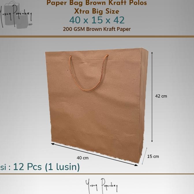 

fj-44 Paper Bag / Tas Kertas / Shopping Bag Kraft Coklat Polos BIG 40x15x42 (1 lusin) Terlaris