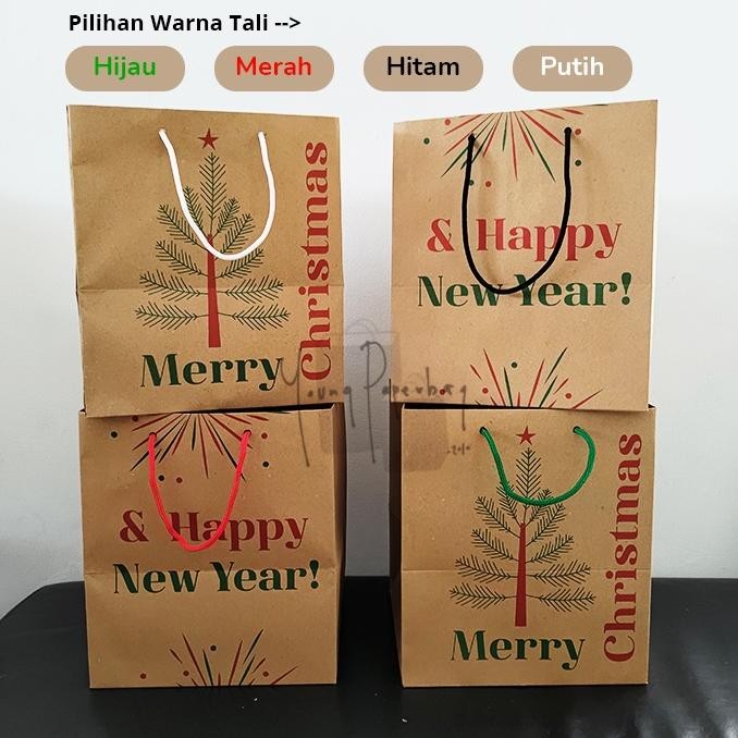 

gq-68 Paper Bag Tas Kertas Brown Kraft Edisi Natal & Tahun Baru Uk. 22 x 21 x 25 Sale