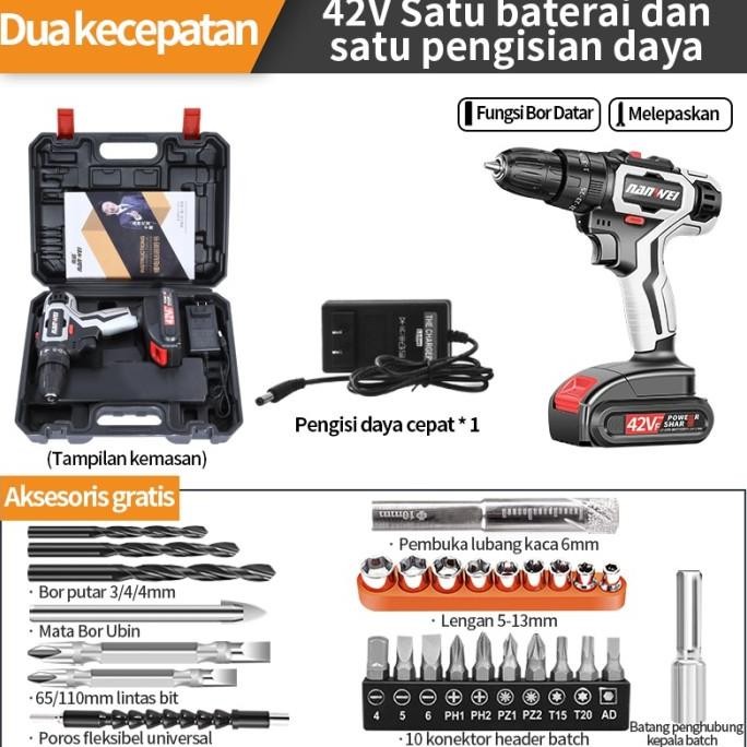 Bor Listrik Bor Tanpa kabel 42V NANWEI Set Lengkap Mata Bor Cordless murah