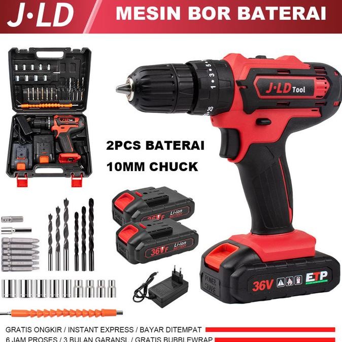 BOR CORDLESS JLD 36V BATERAI IMPACT DRILL TOOL KIT AKSESORIS LENGKAP murah