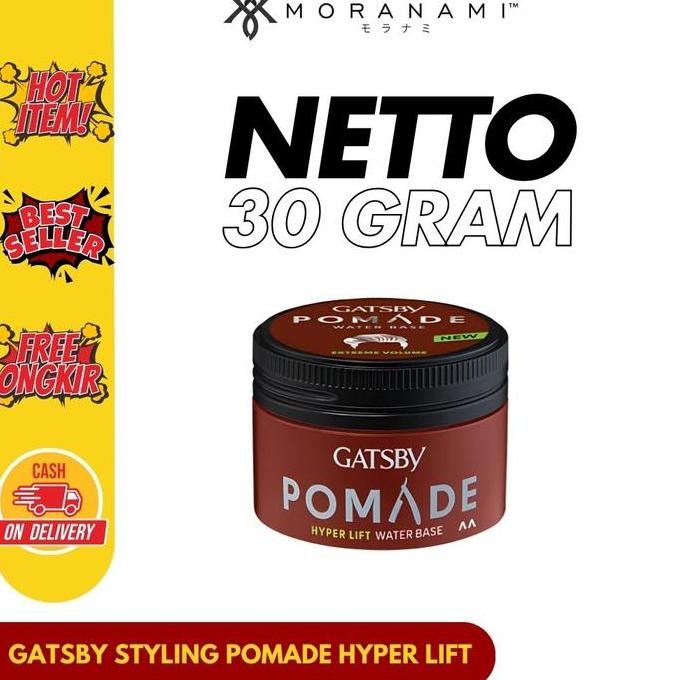 GATSBY Styling Pomade Hyper Lift Pomade Minyak Rambut Pria Water Base 75 gr 30 gram murah